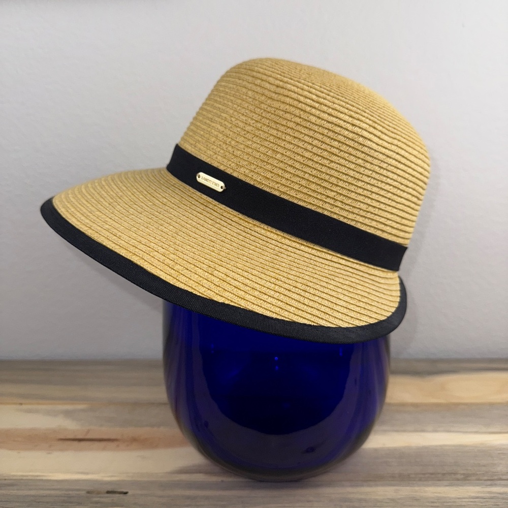 Lands' End Face Saver Lay-Back Straw Hat Natural with Black Trim Size L/XL - Picture 4 of 11